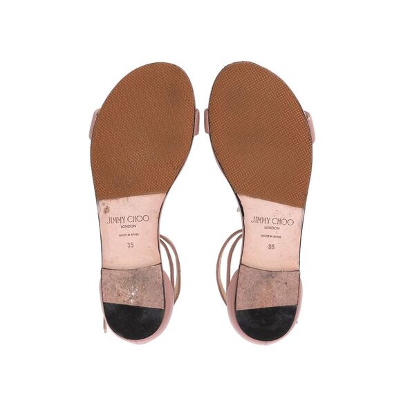 Jimmy Choo Crystal Embellished T-strap Flat Sandals in Pink Leather - Picture 6 of 8